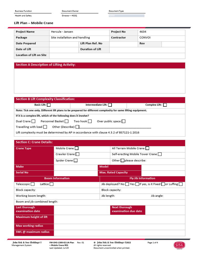 Mobile Crane Lift Plan Template | PDF | Crane (Machine) | Transport ...