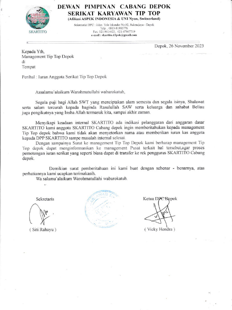Surat Ke Management Depok | PDF