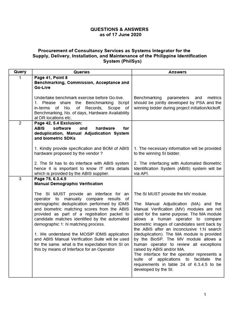PhilSys Consultancy Services Q&A Document | PDF | Backup | Wireless ...