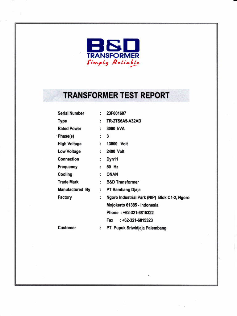 3000 kVA Transformer Test Report | PDF