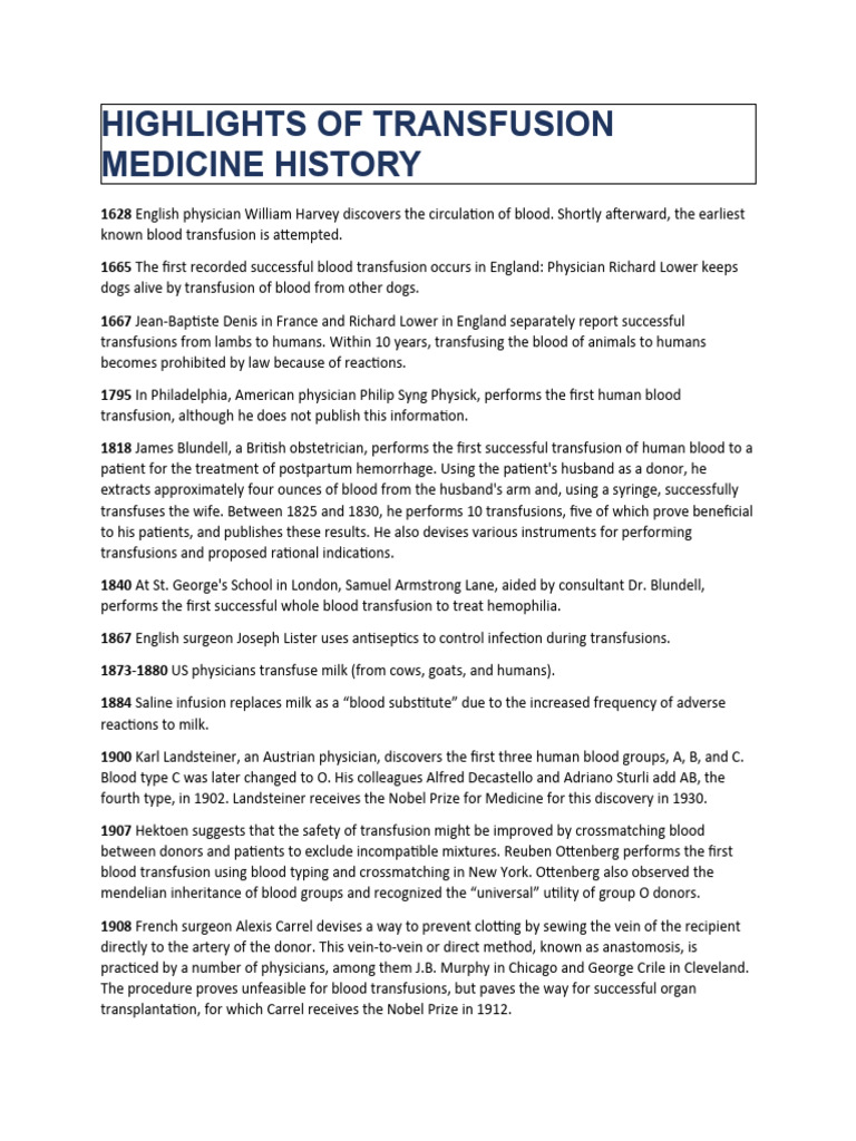 History of Blood Transfusion Advances | PDF | Blood Transfusion | Blood ...