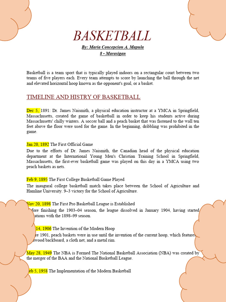History of Basketball Timeline BASKETBALL PDF Indoor Sports Sports