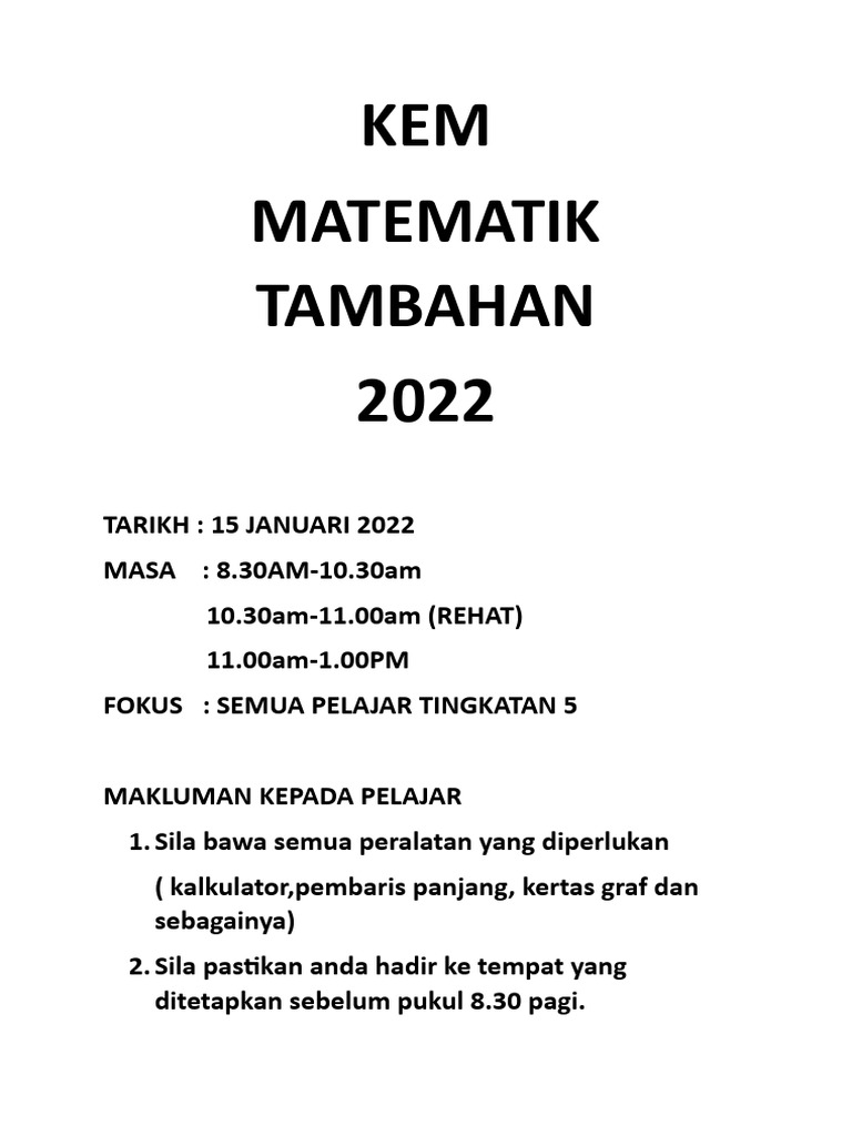 KEM ADD MATH F5 2022 (Makluman KPD Pelajar) | PDF