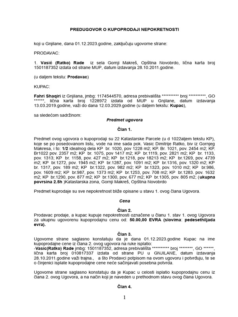 Ugovor o Kupoprodaji-Latinica 24.11.2023. | PDF