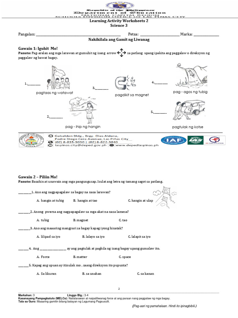 Learning Activity Worksheets 2 Science 3 Nakikilala Ang Gamit NG ...