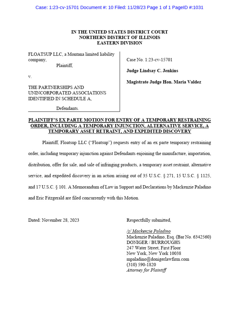 Floatsup LLC's Motion for TRO and Injunction | PDF | Injunction | Legal ...