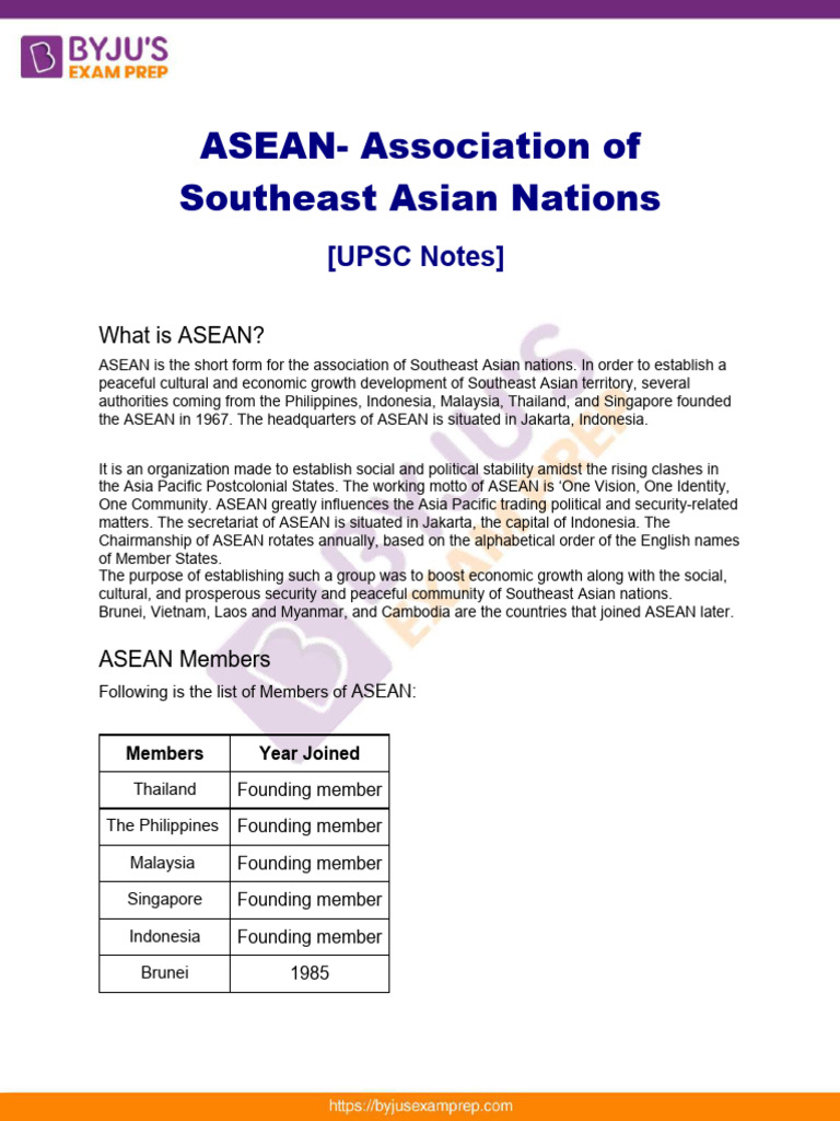 Asean Upsc Notes 32 PDF Global Politics Economies