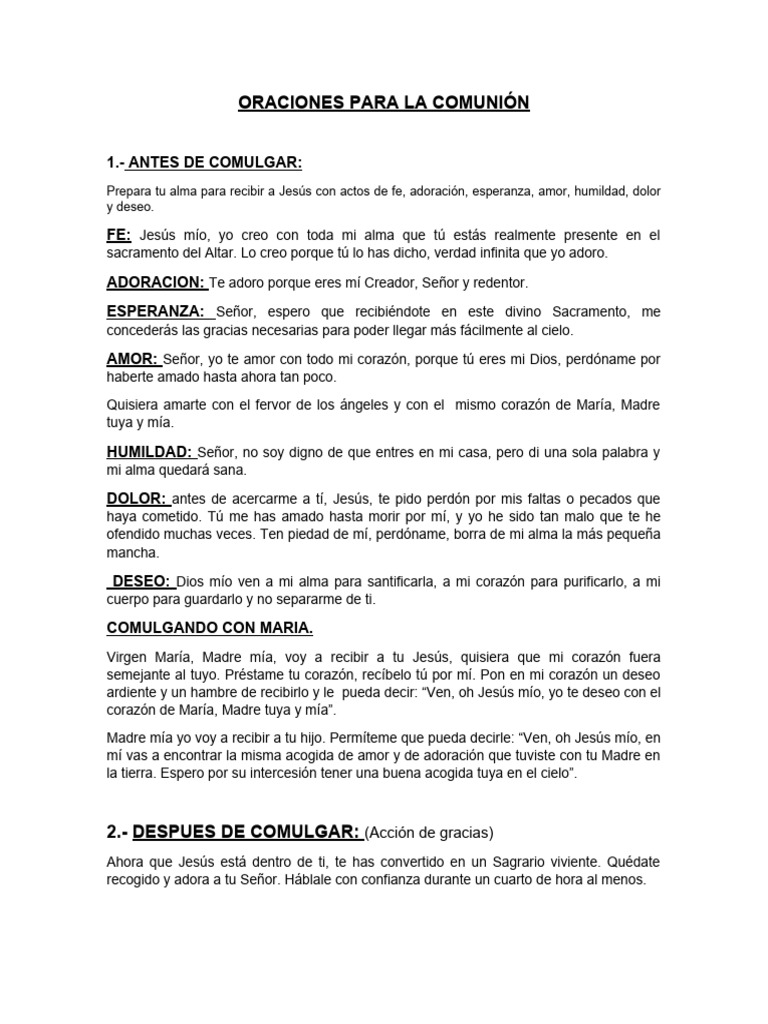 Oraciones para La Comunion | PDF | Creencia religiosa y doctrina