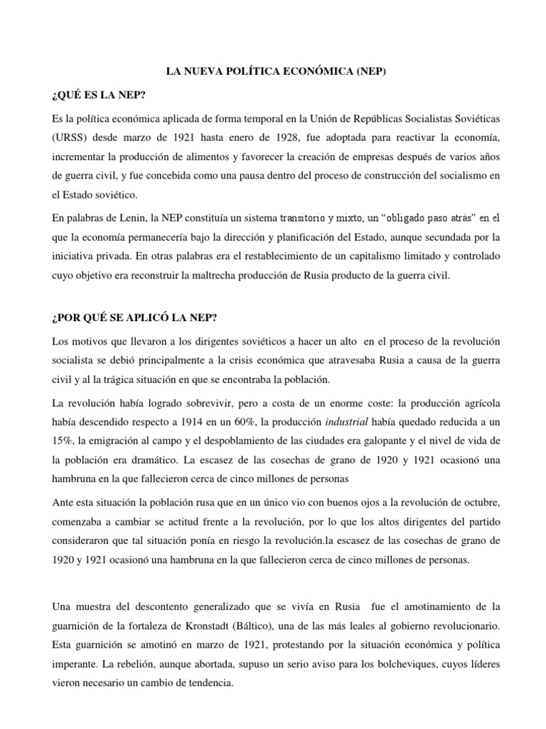 Qué Es La Nep Unión Soviética Política mundial
