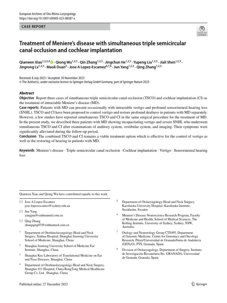 Treatment of Meniere's Disease With Simultaneous Triple Semicircular