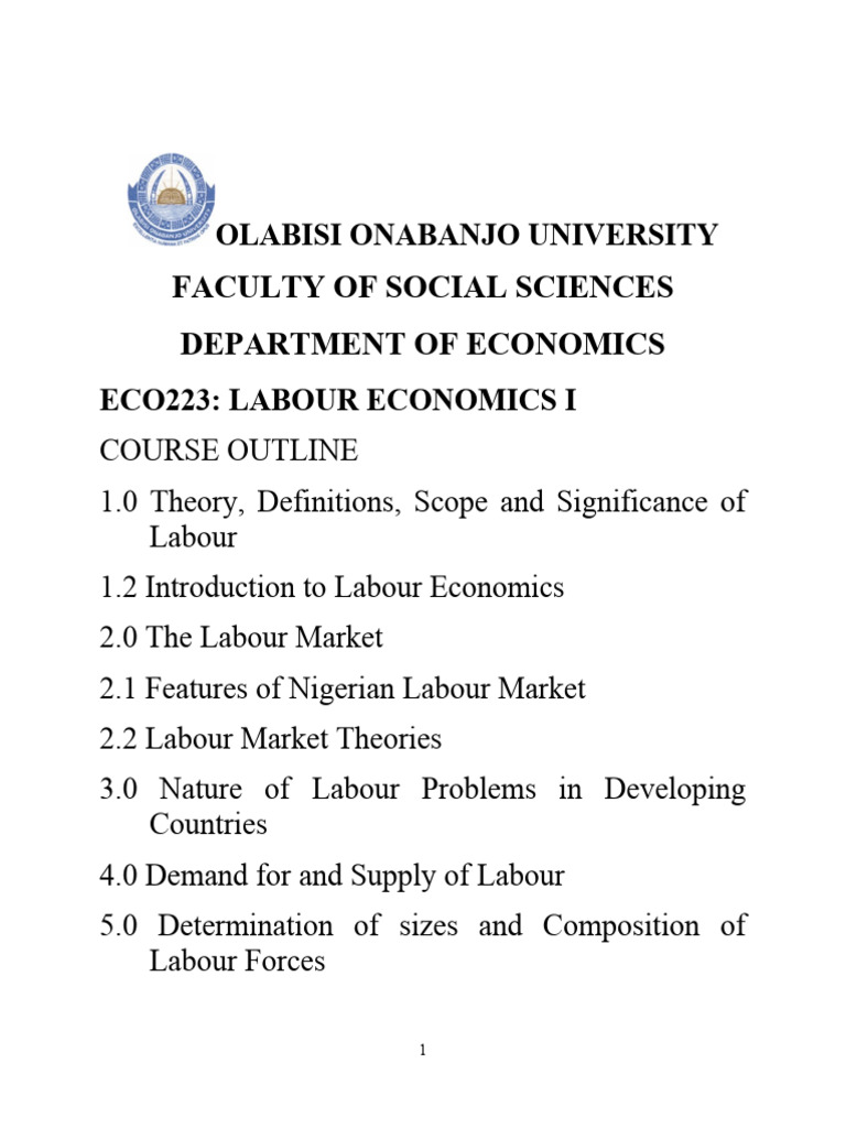 Eco223 Labour Economics I FT | PDF | Labour Economics | Market (Economics)