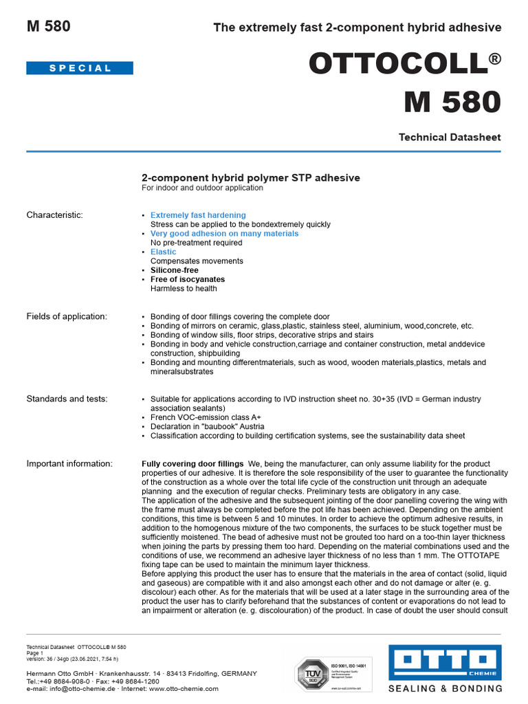 Tds OTTOCOLL M 580 36 - 34gb | PDF | Adhesive | Density