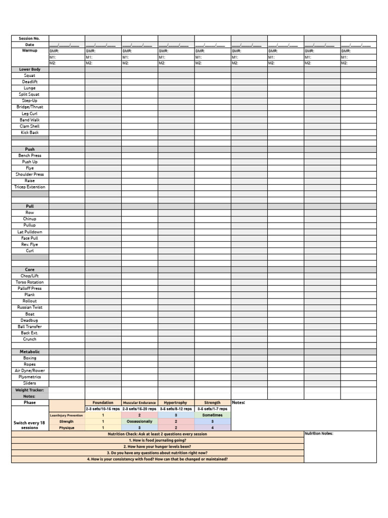 Comprehensive Workout Session Tracker | PDF