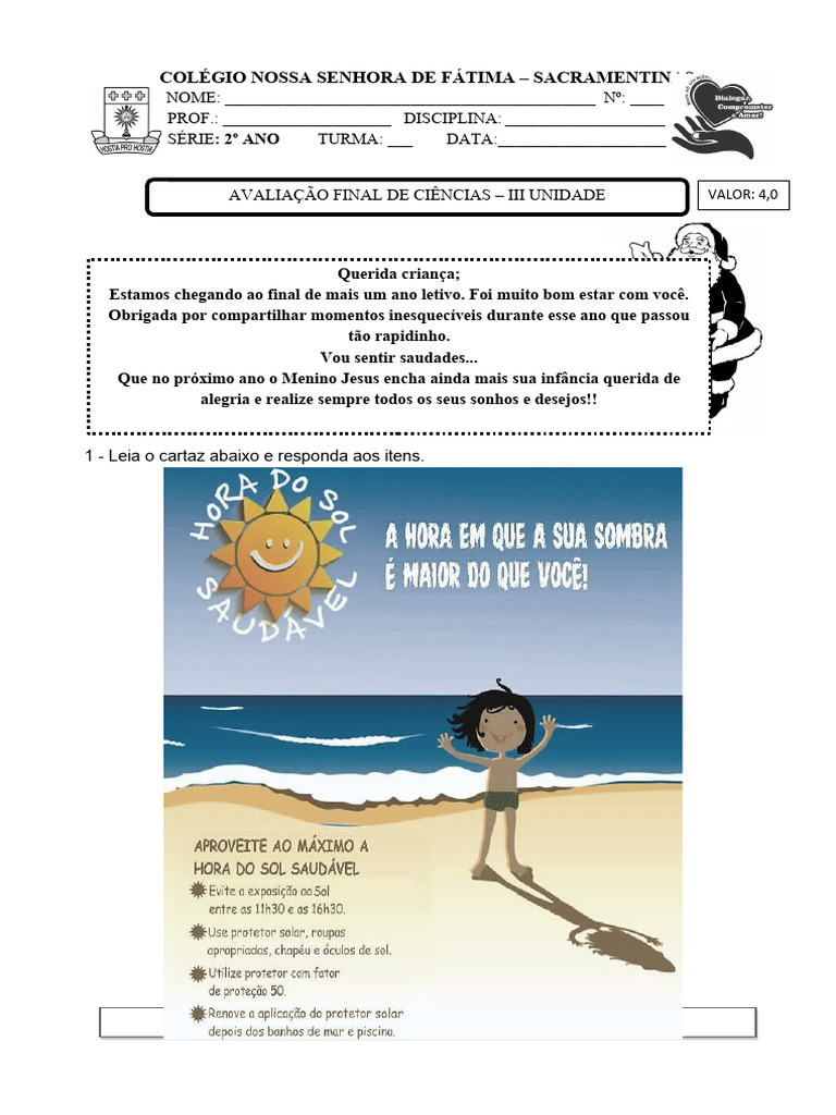 Cuidados com o Sol - 2º Ano | PDF | Sol | Protetor solar