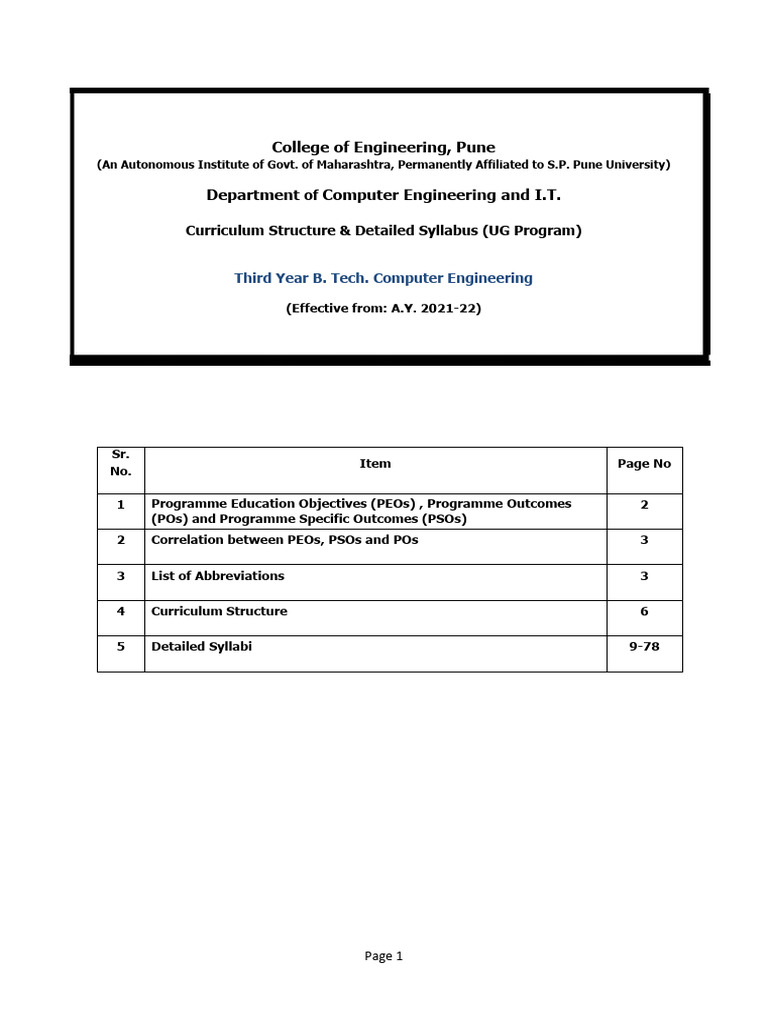 Third Year B.Tech Computer Engineering Syllabus | PDF | Data Analysis ...