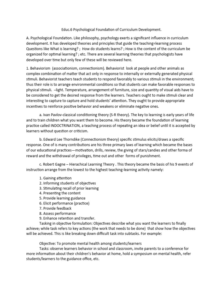 Psychological Foundations of Curriculum Development | PDF | Learning ...