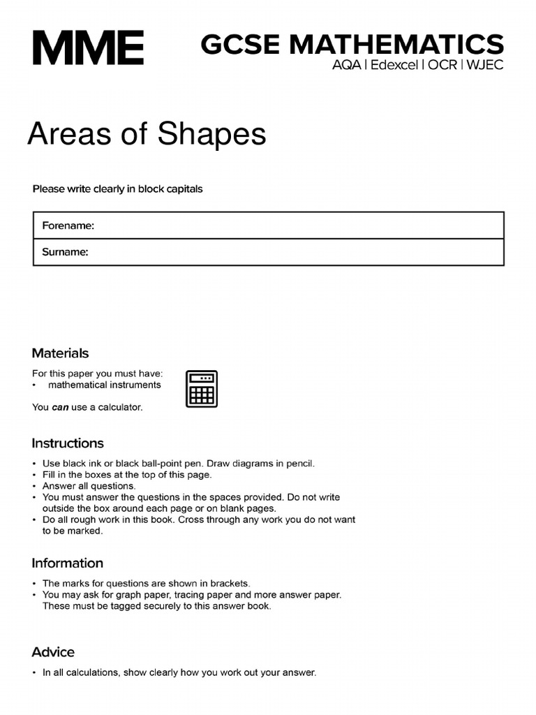 Area and Volume Calculation Worksheet | PDF | Area | Triangle