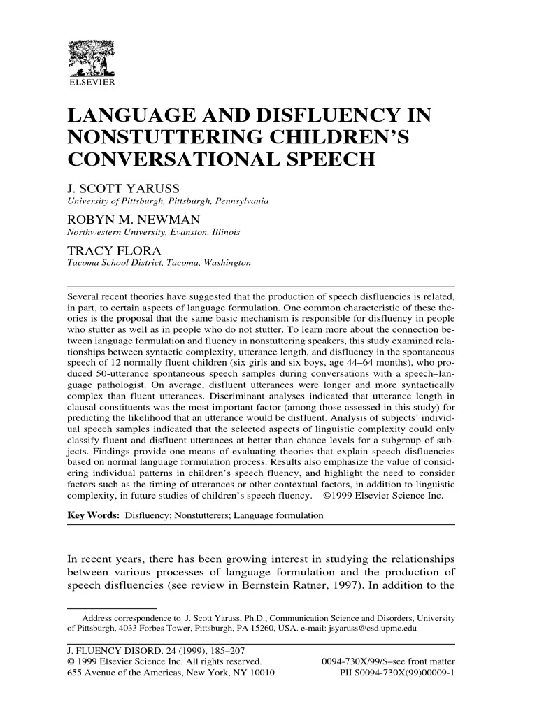 Disfluency in Nonstuttering Children's Speech | PDF | Fluency | Stuttering