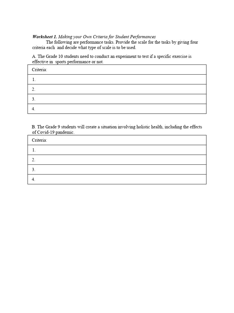 Criteria for Student Performance Tasks | PDF | Career & Growth | Business