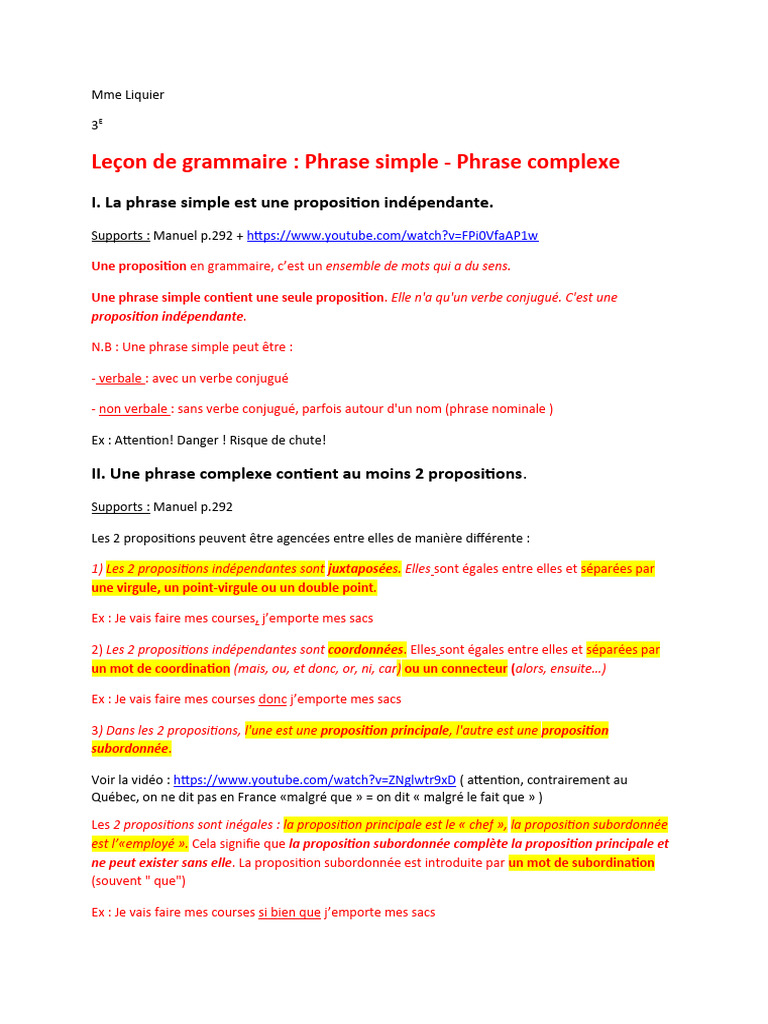 Phrase Simple, Phrase Complexe | PDF | Clause | Phrase