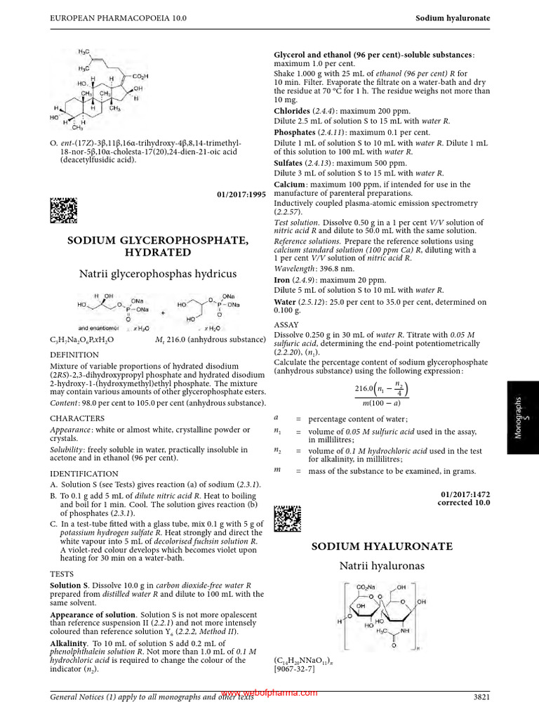 Sodium Hyaluronate Monograph Overview | PDF | Solubility | Sodium Hydroxide