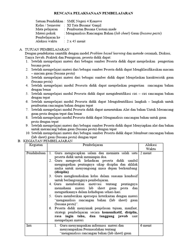 RPP Costume Made Gaun XI | PDF | Sains & Matematika