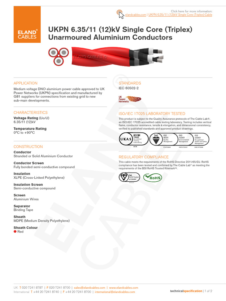 Ukpn 6 35 11 12 KV Single Core Triplex Unarmoured Aluminium Conductors ...