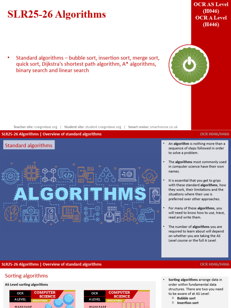 147. OCR a Level (H046-H446) Overview of Standard Algorithms | PDF