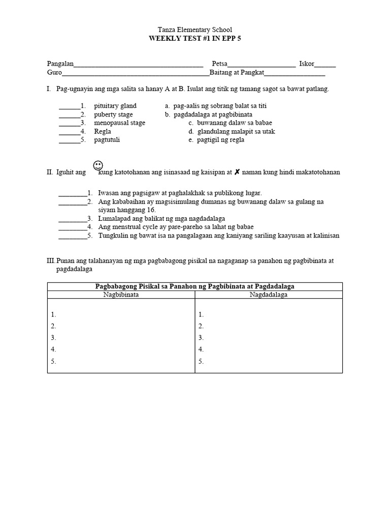 Weekly Test in EPP 5 #1 | PDF