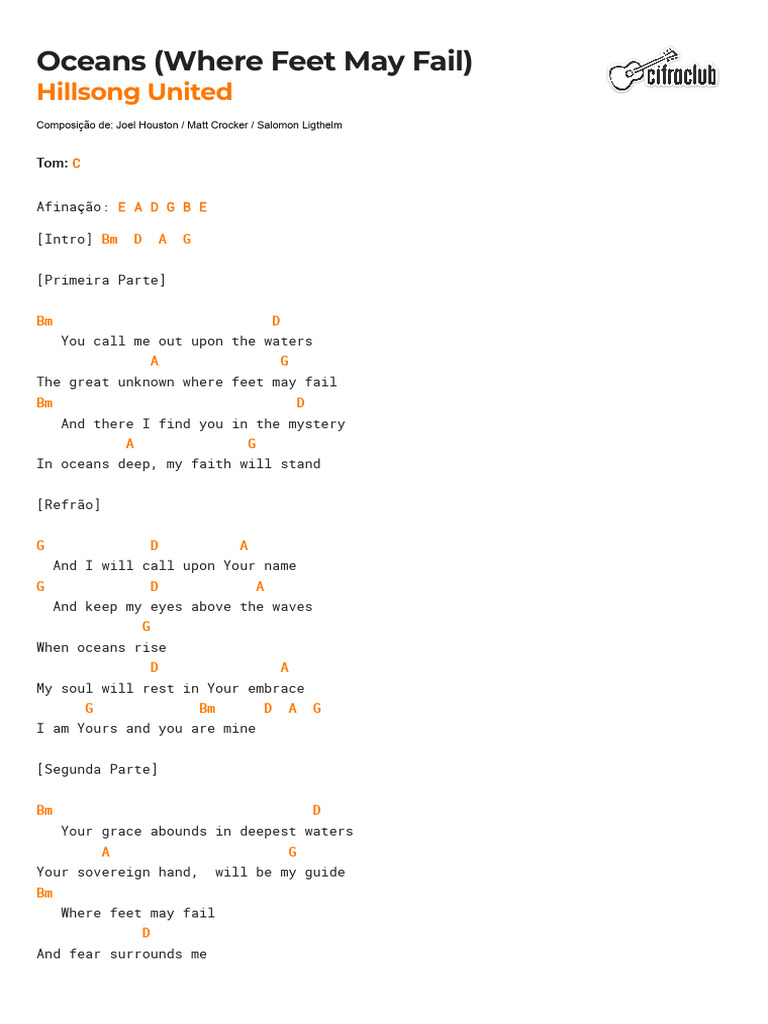 Cifra Club Hillsong United Oceans (Where Feet May Fail) SIMPLIFICADA PDF