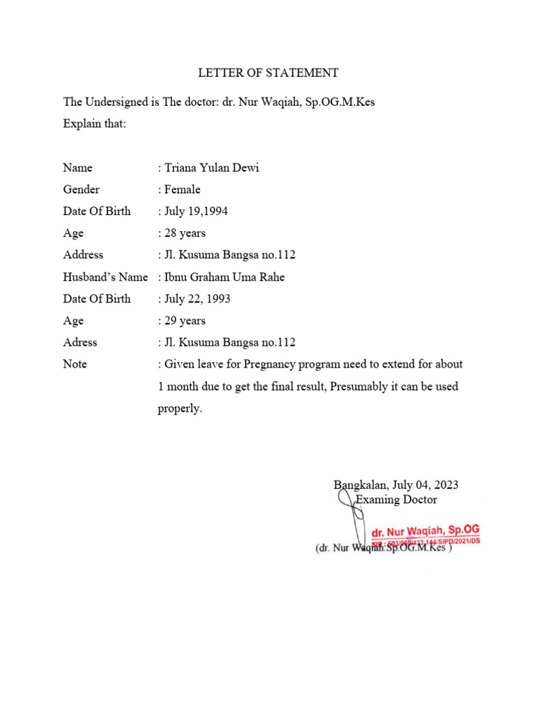 Letter of Statement PDF
