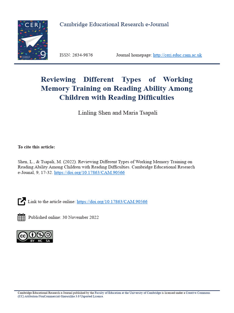 Working Memory Training and Reading Skills | PDF | Working Memory ...