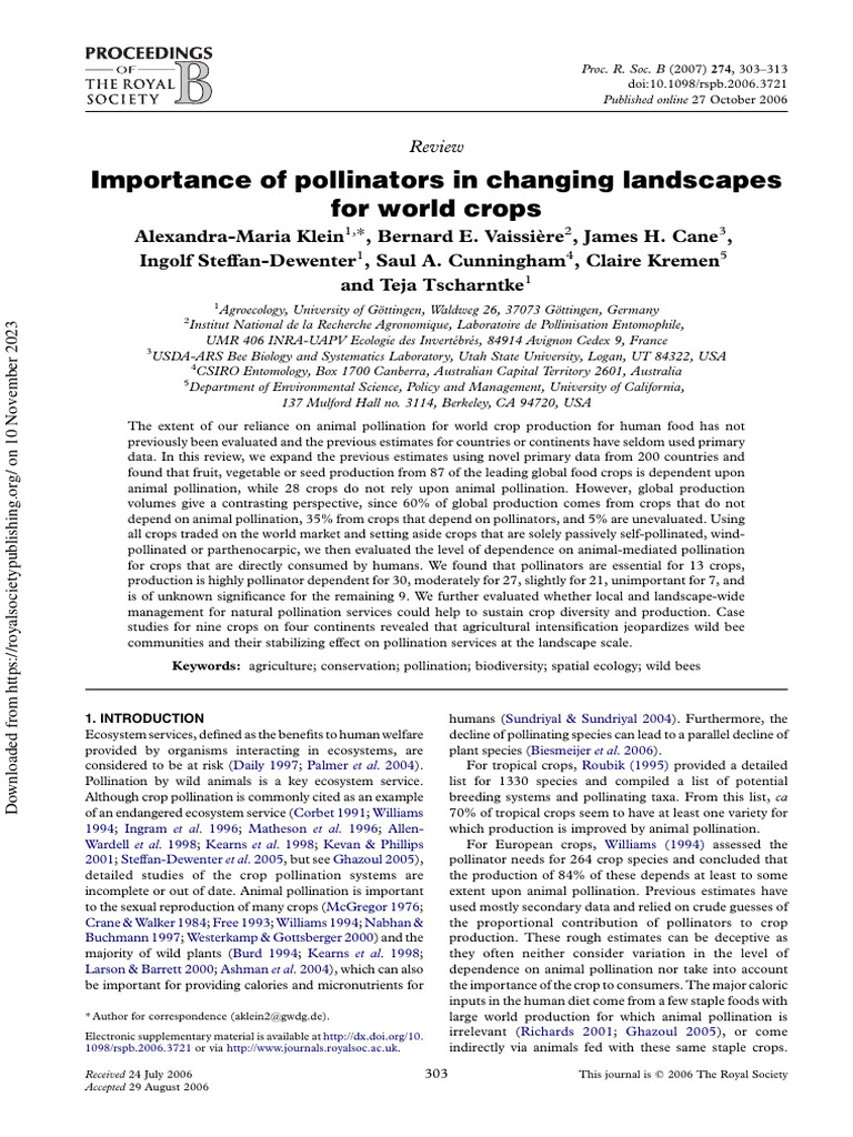 Pollinators' Role in Global Crop Production | PDF | Pollination | Honey Bee