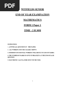 Mhuka Form 1 p1 Maths