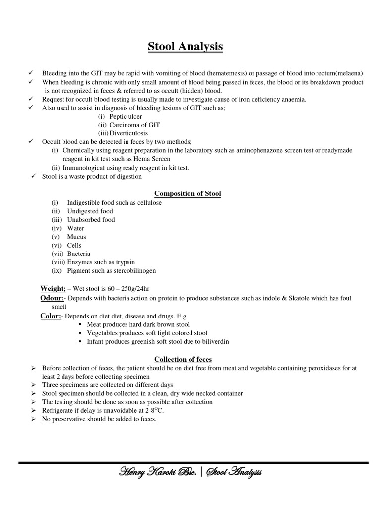 13.0 Stool Analysis PDF Human Feces Bile