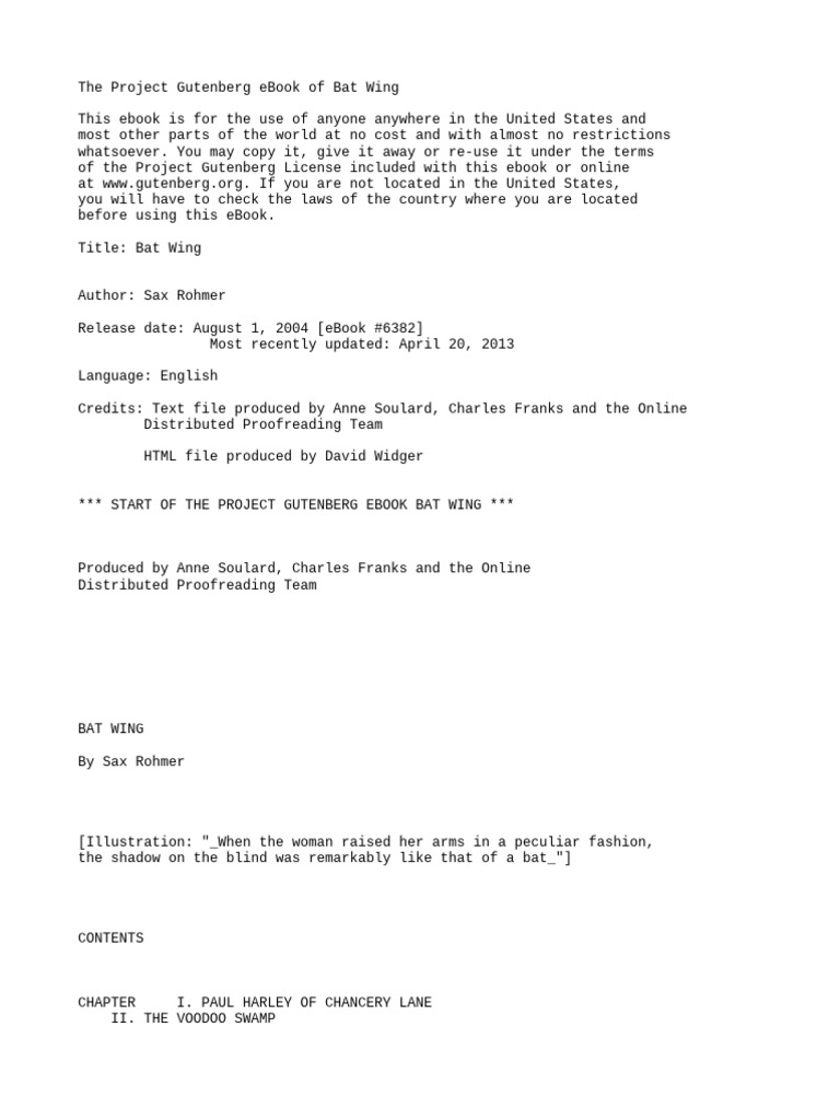 Bat Wing by Sax Rohmer2 Download Free PDF Project Gutenberg