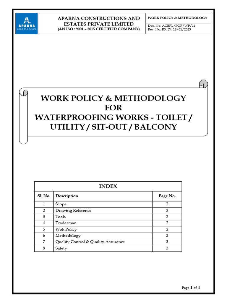 WP For Waterproofing Toilet, Utility, Sit Out or Balcony PDF Pipe