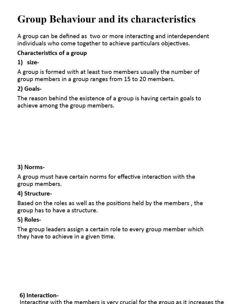 Group Behaviour and its characteristics PDF