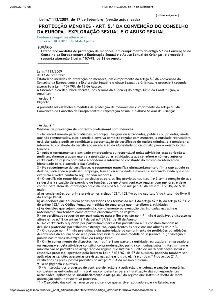 Prote o menores explora o sexual e abuso sexual lei n 113