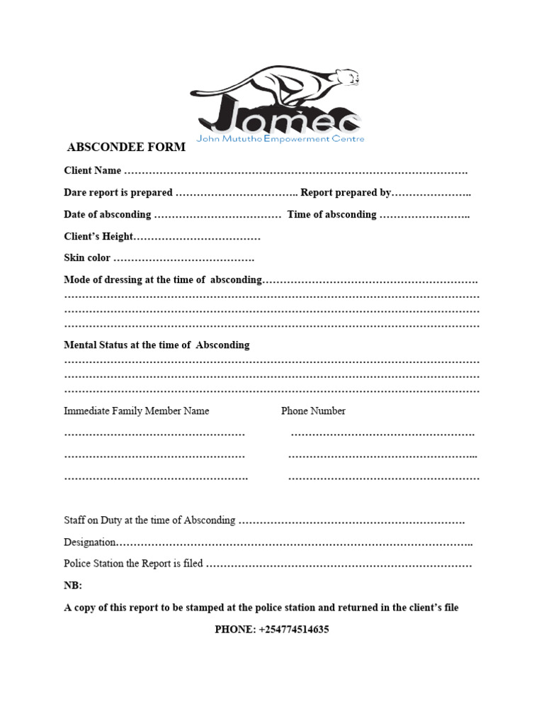 Abscondee Report Form Template | PDF | Computers | Technology & Engineering