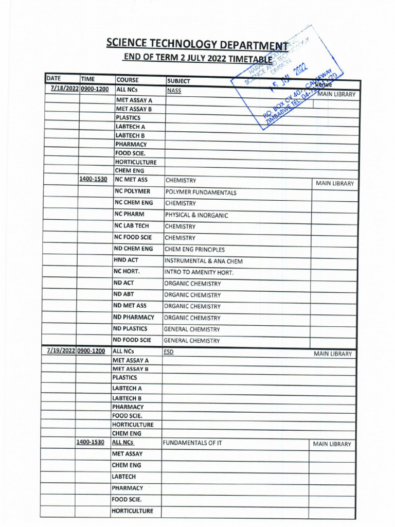 Student timetable pdf