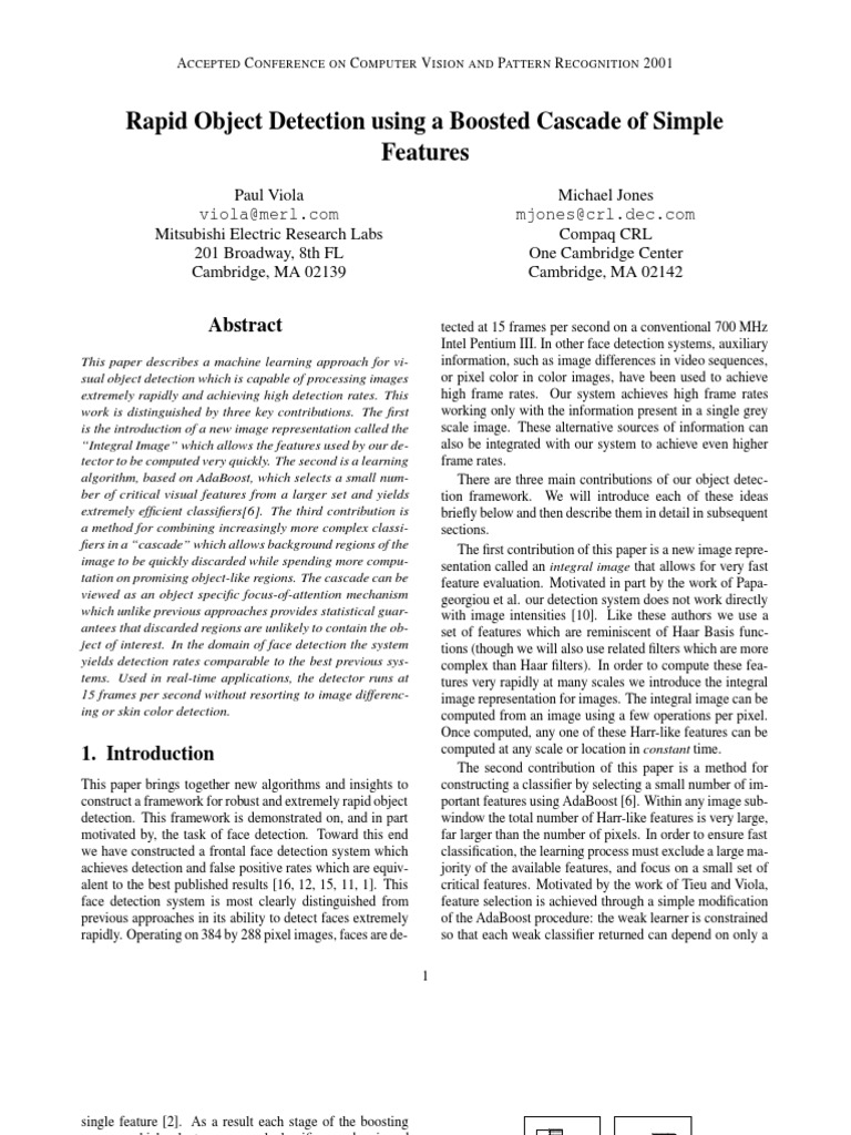Rapid Object Detection Using Boosted Cascade of Simple Features | PDF ...