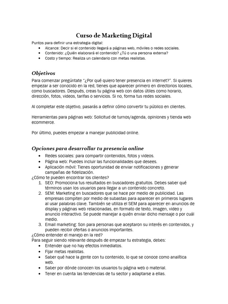 Curso de Marketing Digital | PDF | Posicionamiento en buscadores ...