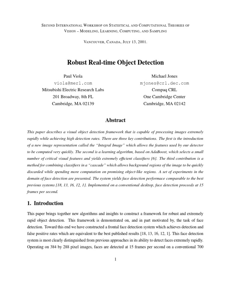 Robust Real-Time Object Detection | PDF | Computers