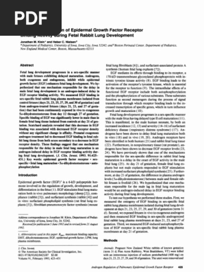 Androgen Regulation of Epidermal Growth Factor Receptor Binding Activity during Fetal Rabbit Lung Development