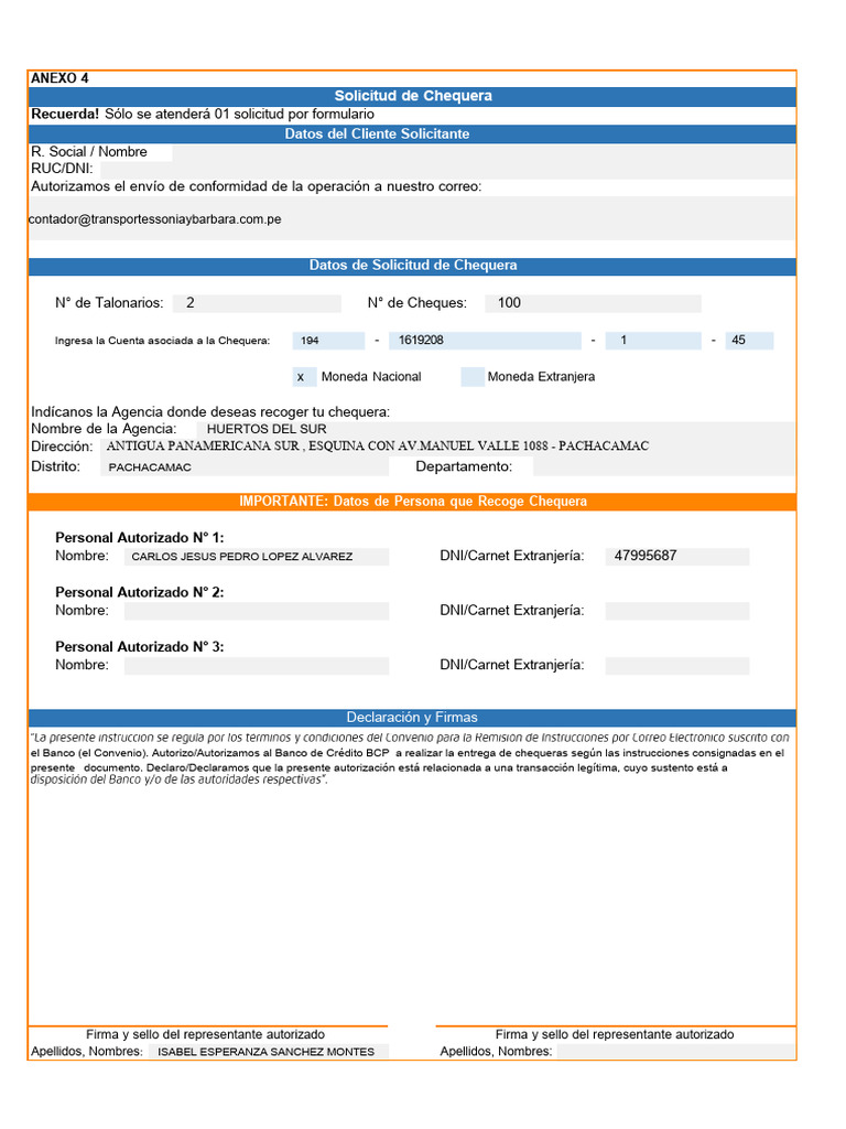 Contrato BCP CHEQUERAS | PDF