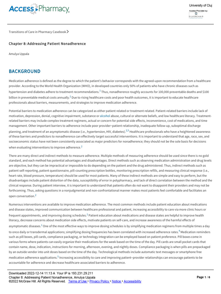 Studiu de caz chapter 8 addressing patient nonadherence pdf