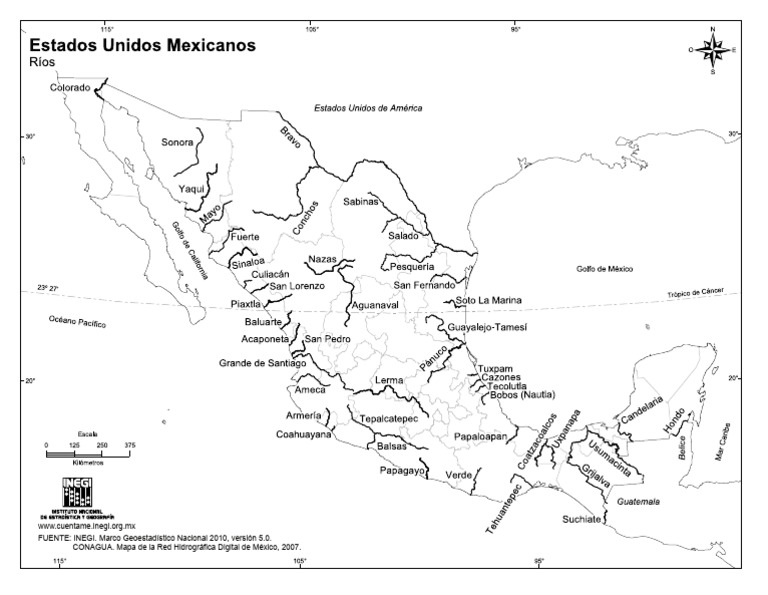 Mapa Mexcio RIOS CON Nombres, Blanco y Negro | PDF