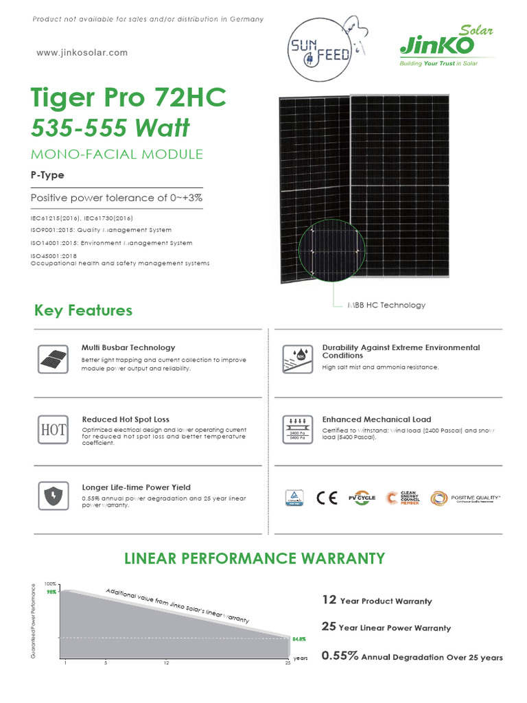 Jinko-JKM535-555M-72HL4-V-datasheet | PDF | Electromagnetism | Electric ...