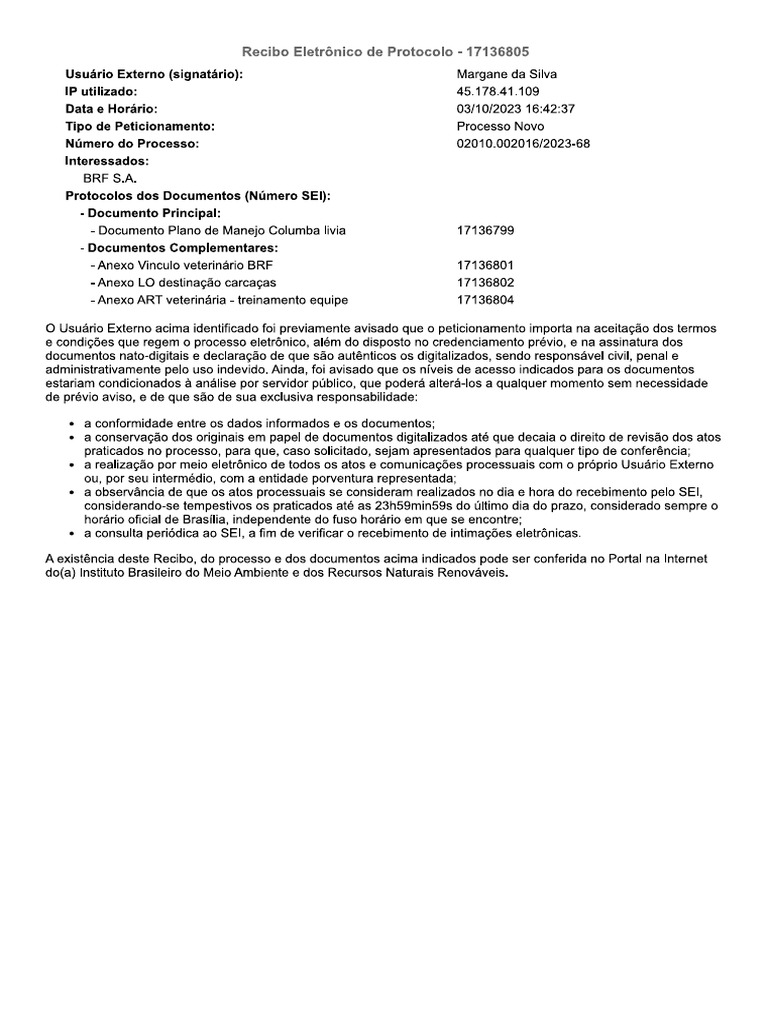 Protocolo IBAMA Goias-Goiania | PDF